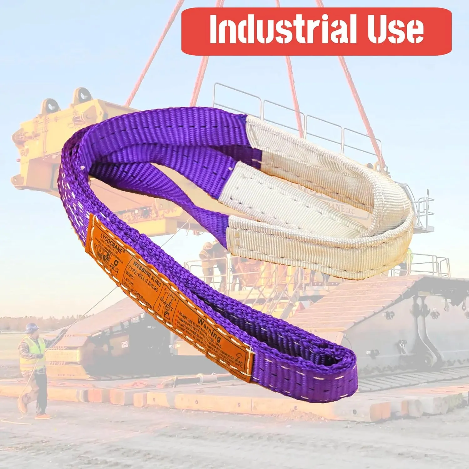 2-Pack 6:1 Safety Factor 1" X3' Lifting Slings 2200 lbs Webbing Sling 2 ply Polyester Lifting Strap with Twisted Eye & Eye for Industrial Shop Use