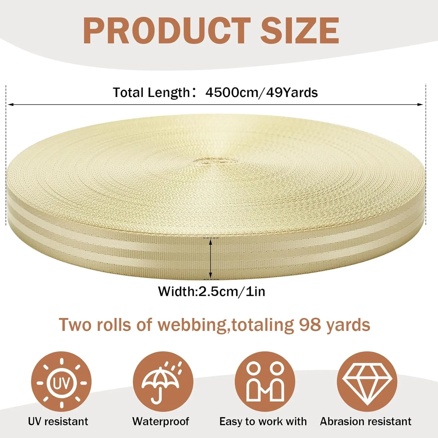 2 Rolls 98 Yards Nylon Webbing Strap 1 Inch Heavy Duty Webbing Roll Flat Climbing Webbing for Indoor Outdoor Gear Crafting DIY Repairing Belt Camping Hiking Sports