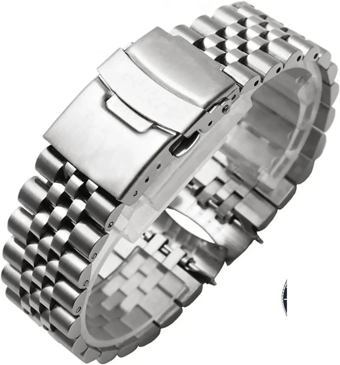 20mm 22mm Solid Stainless Steel Strap for Seiko SKX007 SKX009 for Jubilee Metal Curved End Diving Men Watch Band Bracelet Chain(SilverC with Logo,20mm)
