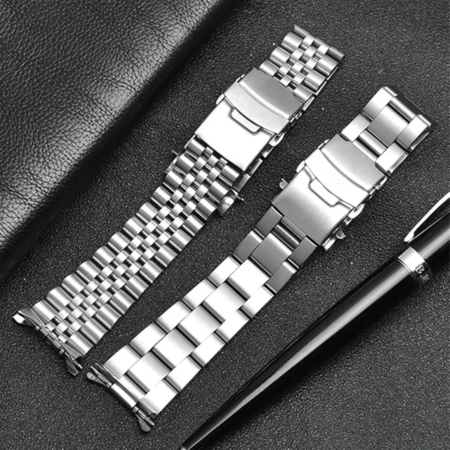 20mm 22mm Solid Stainless Steel Strap for Seiko SKX007 SKX009 for Jubilee Metal Curved End Diving Men Watch Band Bracelet Chain(SilverC with Logo,20mm)