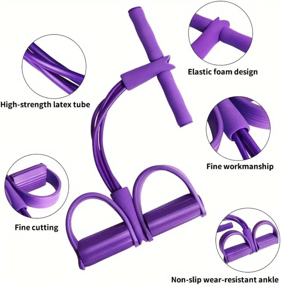 21 Fitness Resistance Bands-4 Tube Pedal Ankle Puller,Multifunction Foot Pedal Resistance Band with Handle,AB Training Auxiliary Device Sit Up Exercise Equipment for Women Men