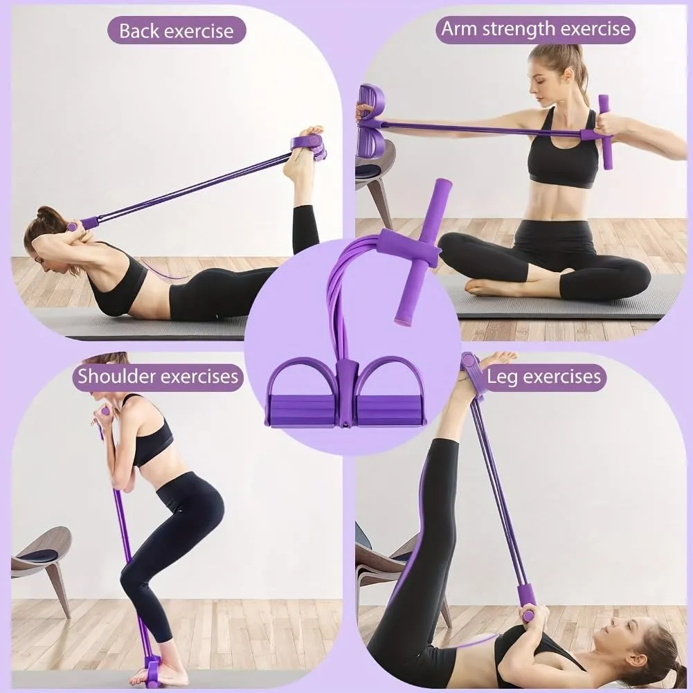21 Fitness Resistance Bands-4 Tube Pedal Ankle Puller,Multifunction Foot Pedal Resistance Band with Handle,AB Training Auxiliary Device Sit Up Exercise Equipment for Women Men
