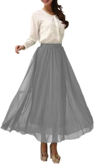 Afibi Womens Chiffon Retro Long Maxi Skirt Beach Ankle Length Skirt
