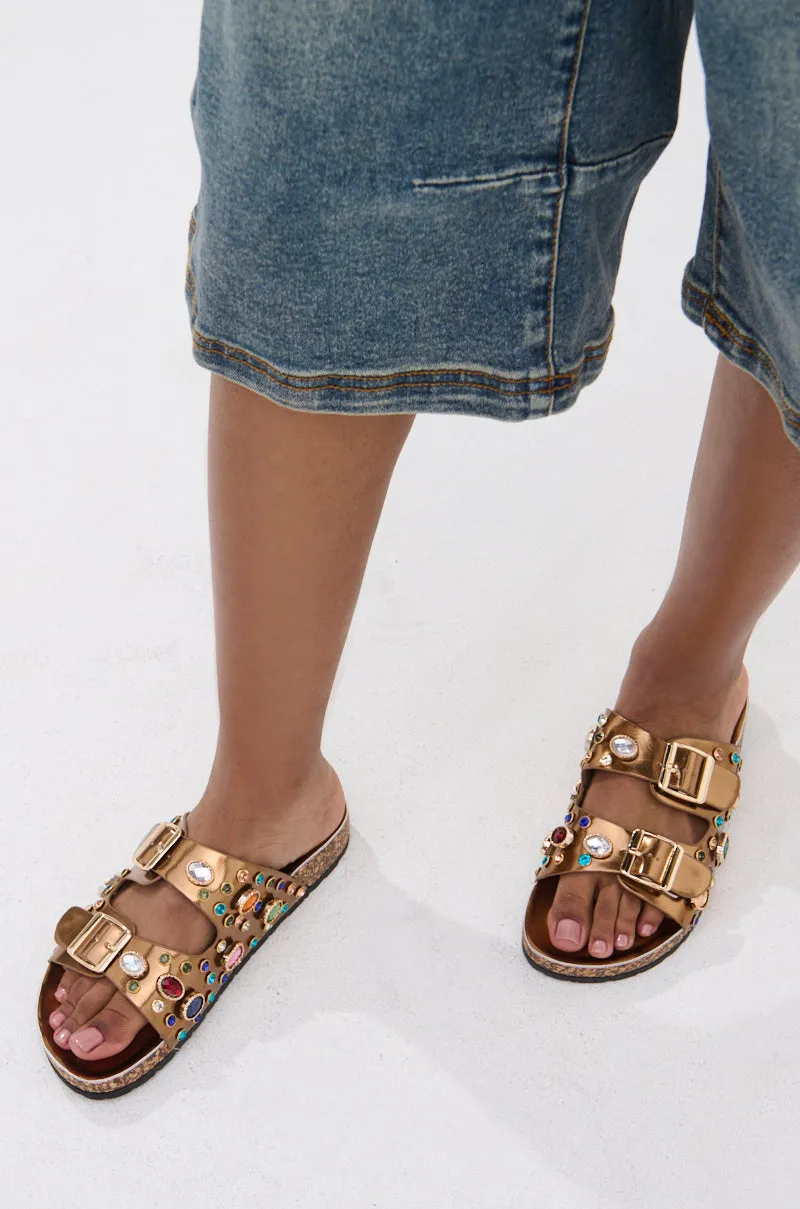 AKIRA BAYLEAVES GOLD NEW SLIP ON FLAT SANDAL