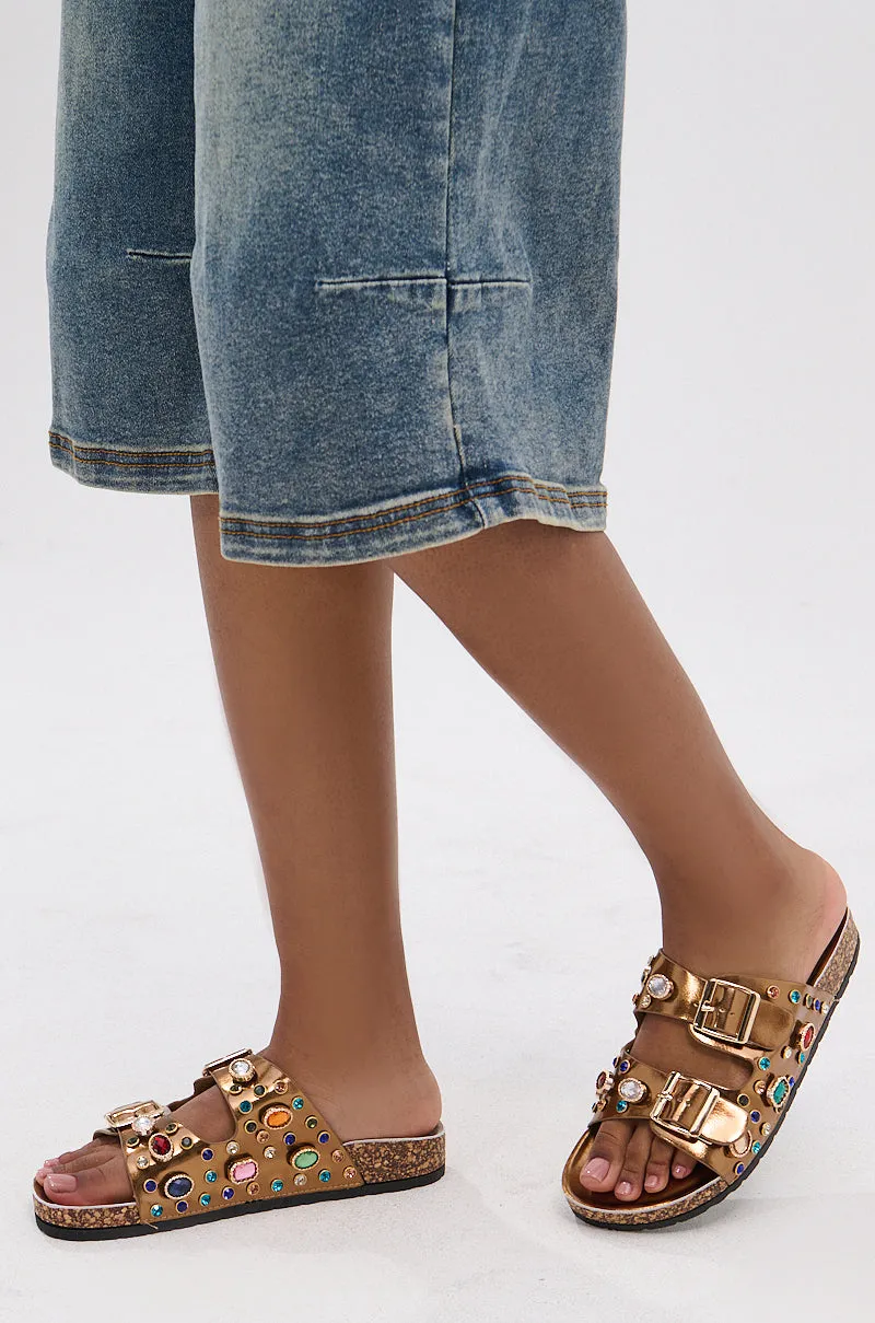AKIRA BAYLEAVES GOLD NEW SLIP ON FLAT SANDAL