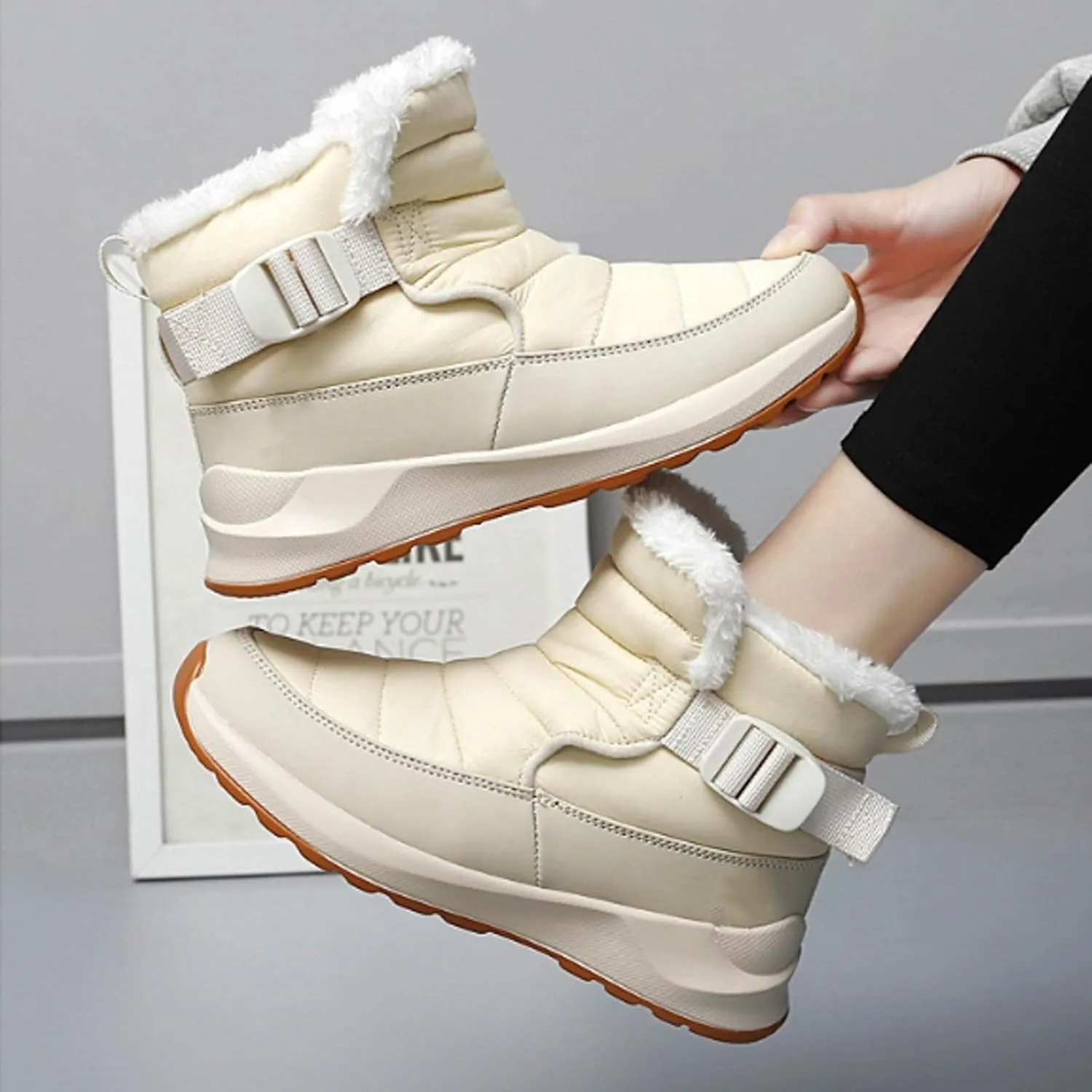 AMDBEL Snow Boots for Women Winter Warm Faux Fur Waterproof Ankle Booties Ladies Comfortable Short Ski Boots Outdoor Shoes