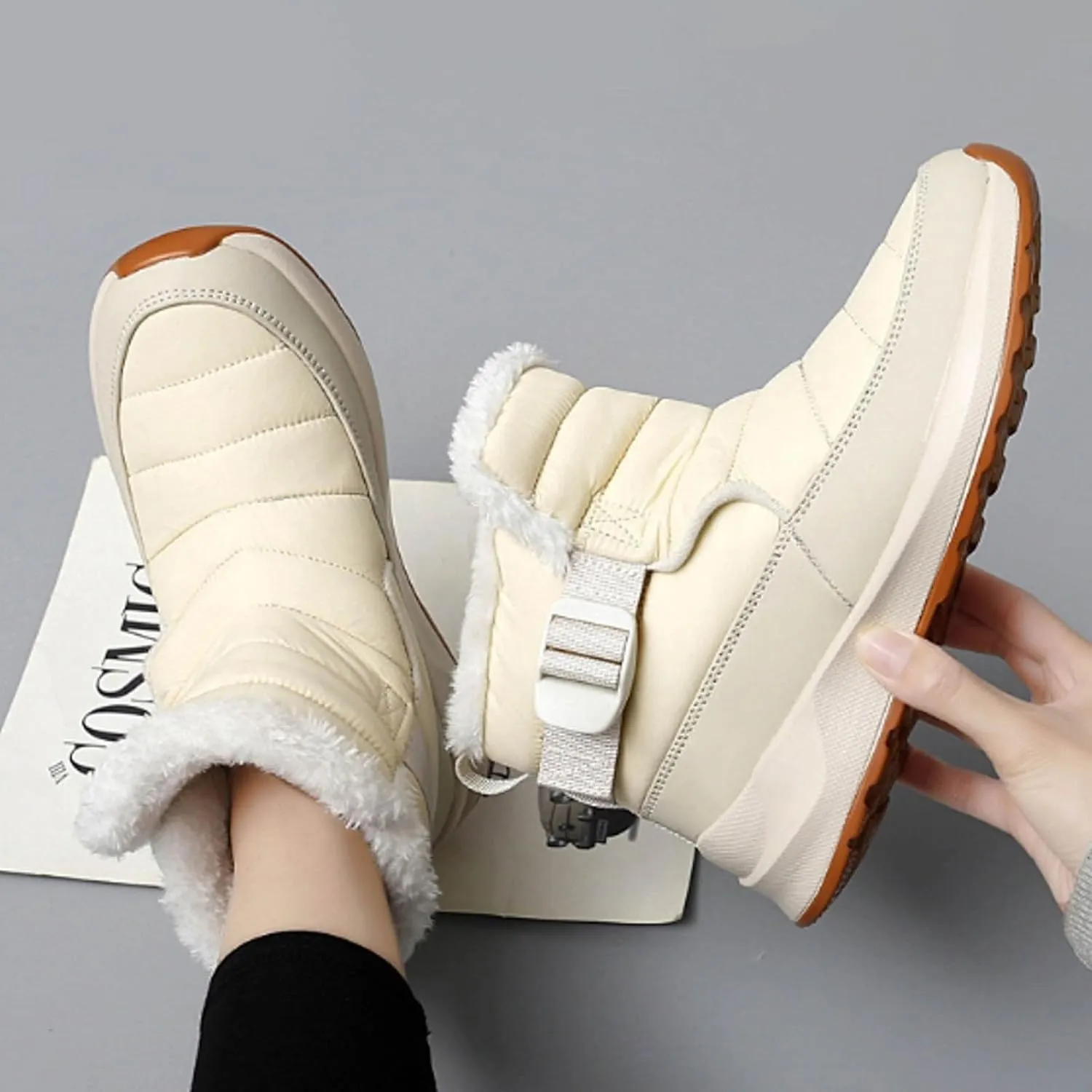 AMDBEL Snow Boots for Women Winter Warm Faux Fur Waterproof Ankle Booties Ladies Comfortable Short Ski Boots Outdoor Shoes