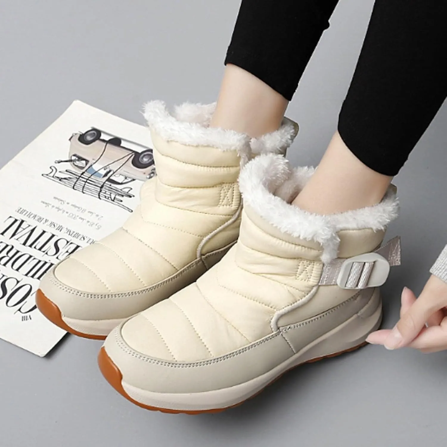 AMDBEL Snow Boots for Women Winter Warm Faux Fur Waterproof Ankle Booties Ladies Comfortable Short Ski Boots Outdoor Shoes