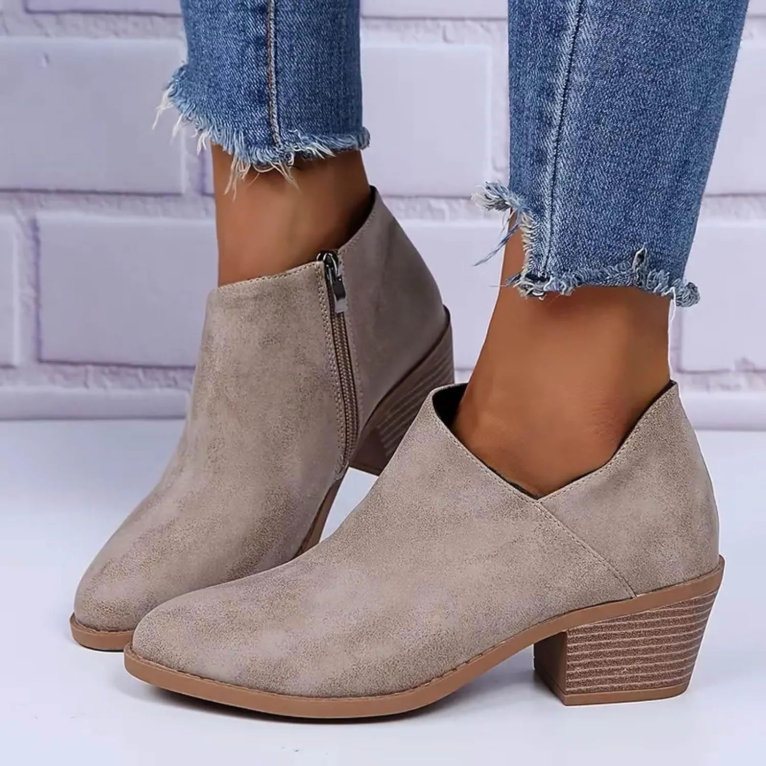 AMDBEL Winter Boots for Women 2024 Ankle Booties Dressy Low Heel Side Zipper Pointd Toe Fall Winter Short Boots Shoes