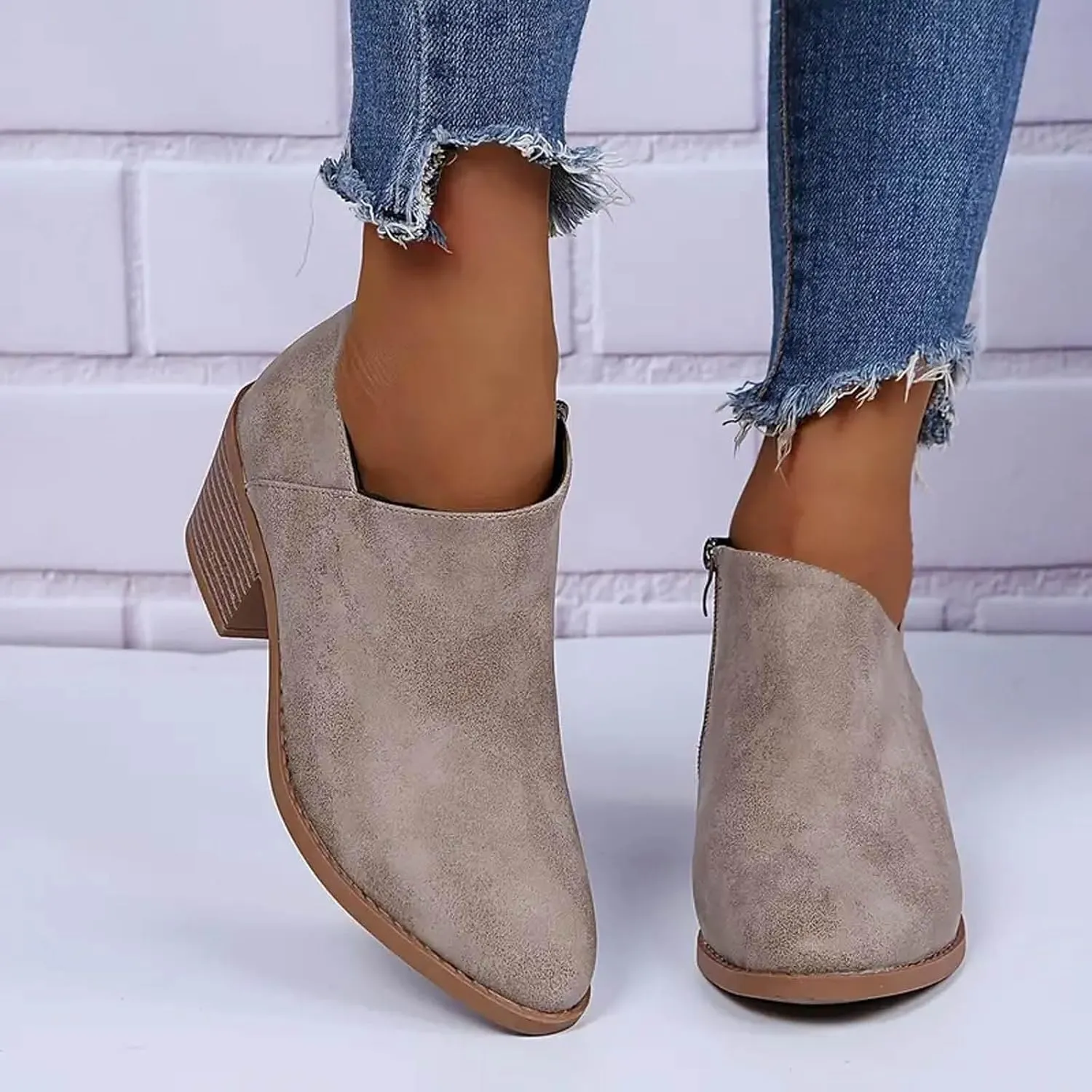 AMDBEL Winter Boots for Women 2024 Ankle Booties Dressy Low Heel Side Zipper Pointd Toe Fall Winter Short Boots Shoes