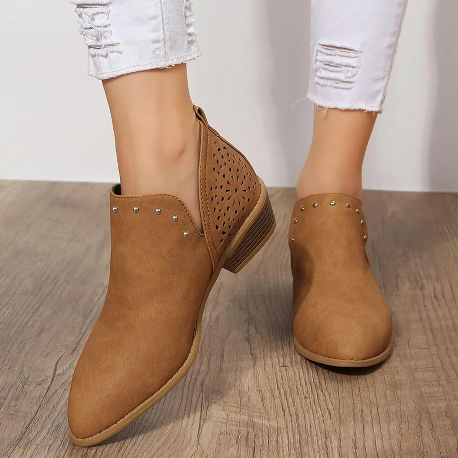 AMDBEL Winter Boots for Women 2024 Ankle Booties Low Heel Chelsea Boots Side Zipper Pointd Toe Fall Winter Short Boots Shoes