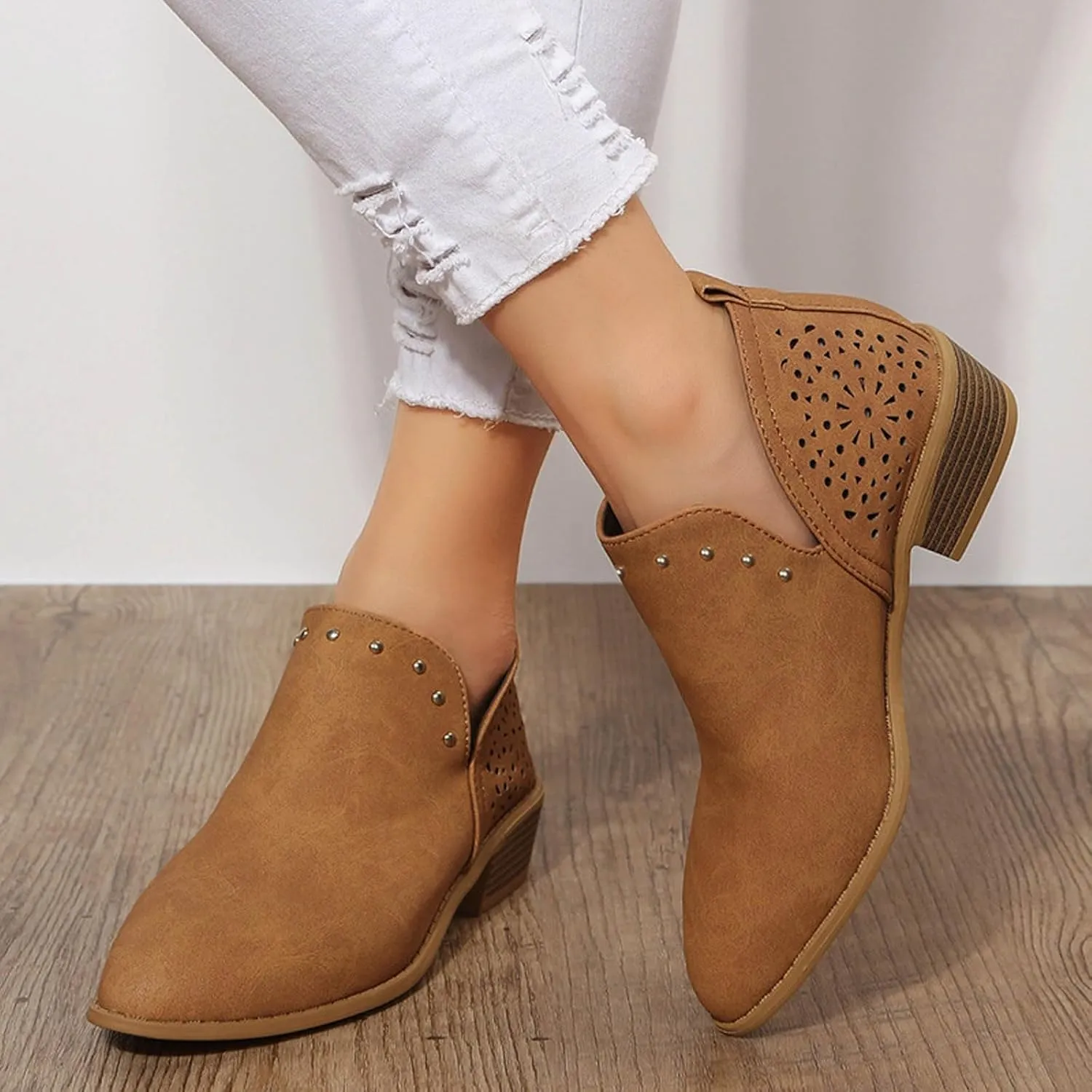 AMDBEL Winter Boots for Women 2024 Ankle Booties Low Heel Chelsea Boots Side Zipper Pointd Toe Fall Winter Short Boots Shoes