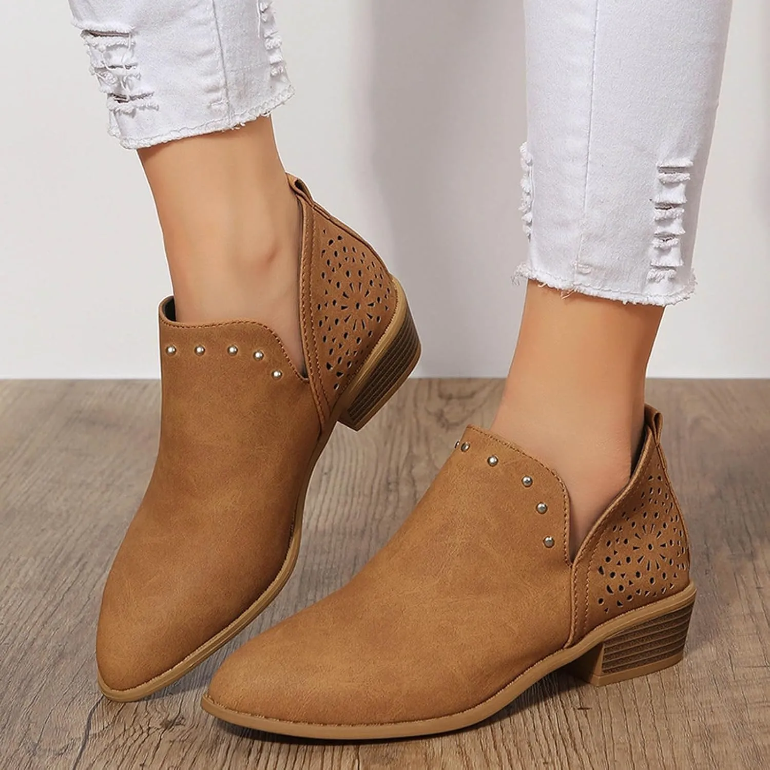 AMDBEL Winter Boots for Women 2024 Ankle Booties Low Heel Chelsea Boots Side Zipper Pointd Toe Fall Winter Short Boots Shoes