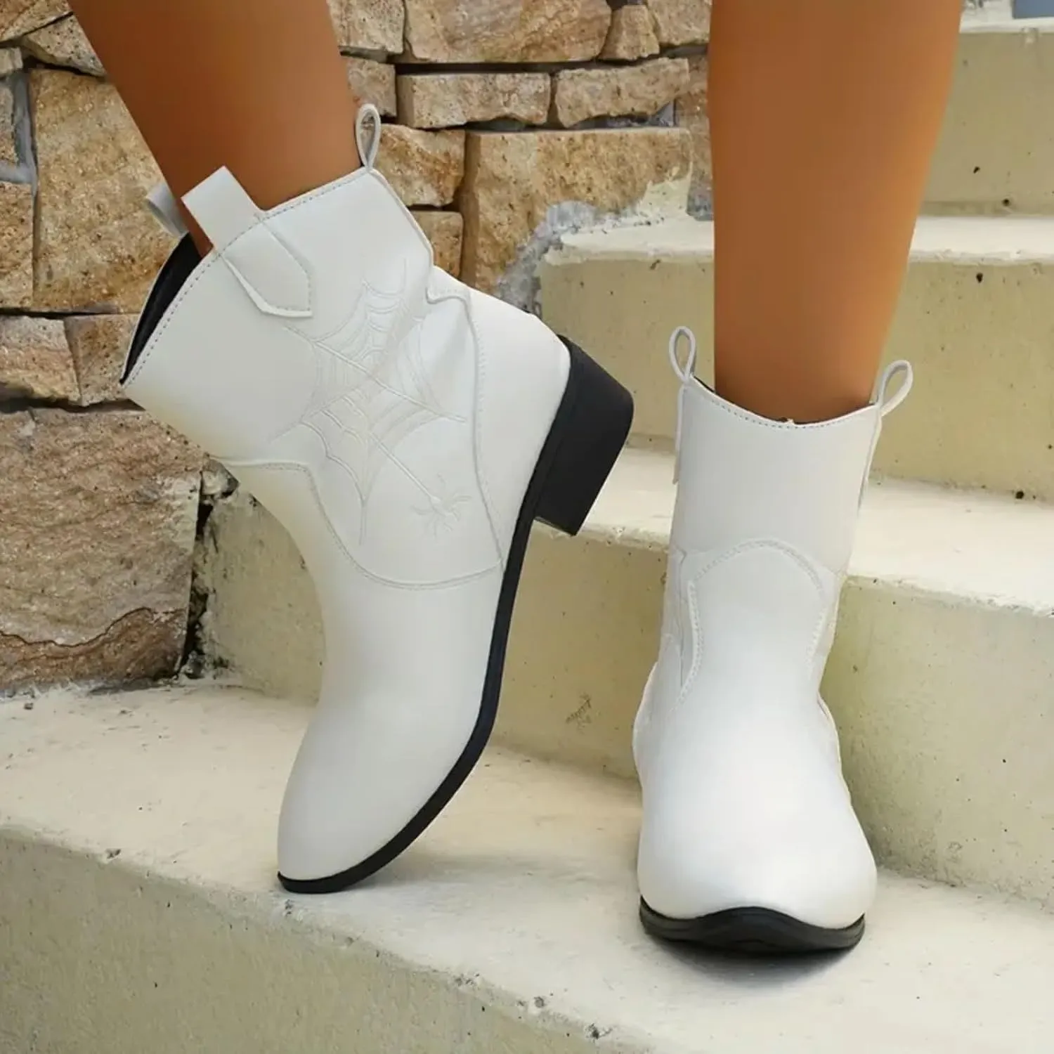AMDBEL Winter Boots for Women 2024 Ankle Boots Low Heel Ponited Toe Slip On Boots Ladies Party Short Booties