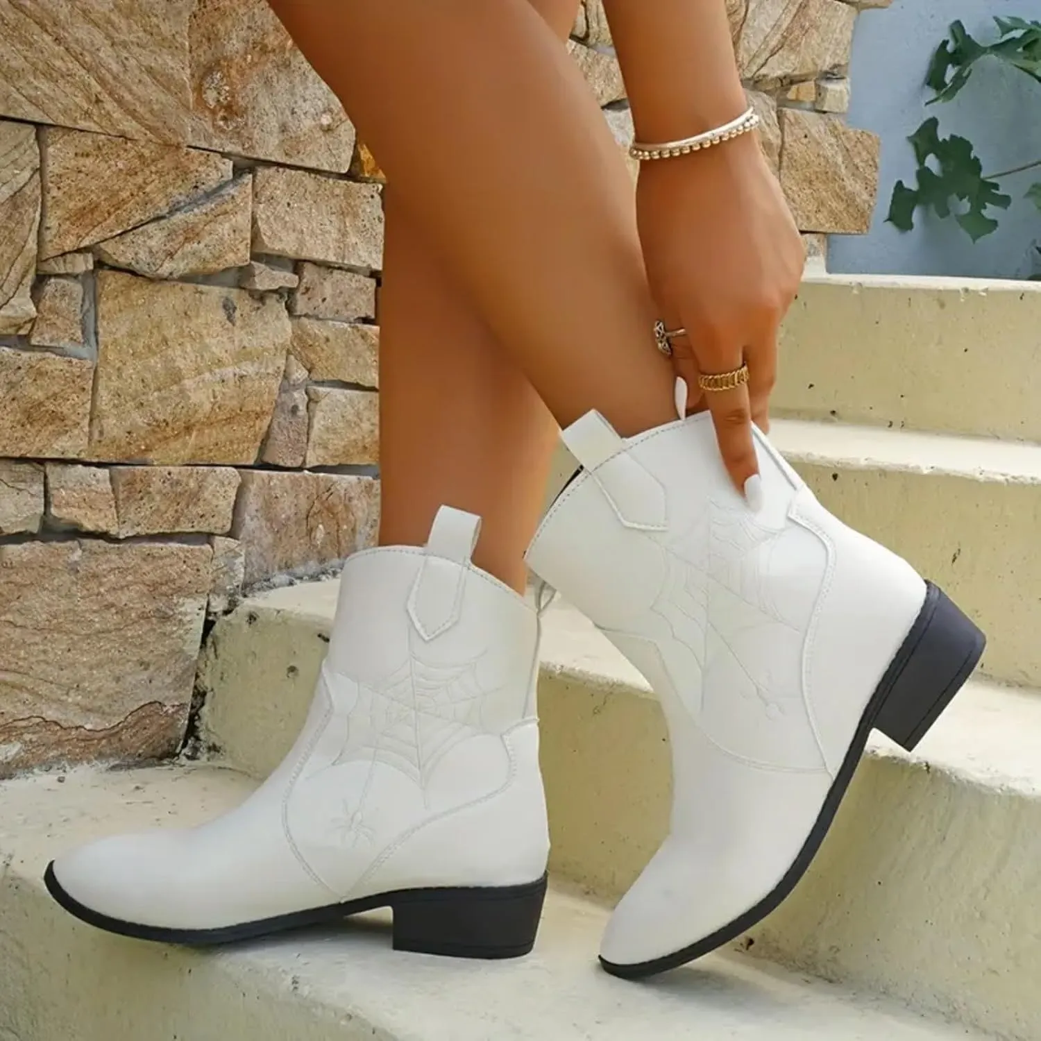 AMDBEL Winter Boots for Women 2024 Ankle Boots Low Heel Ponited Toe Slip On Boots Ladies Party Short Booties