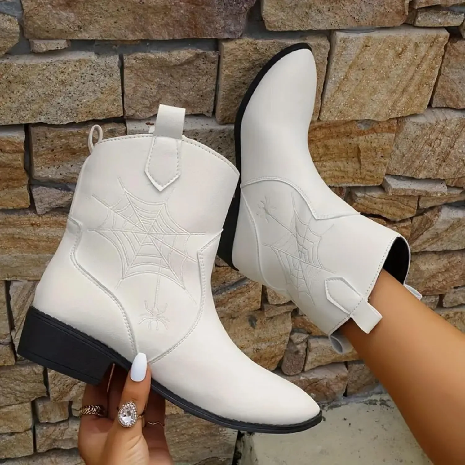 AMDBEL Winter Boots for Women 2024 Ankle Boots Low Heel Ponited Toe Slip On Boots Ladies Party Short Booties