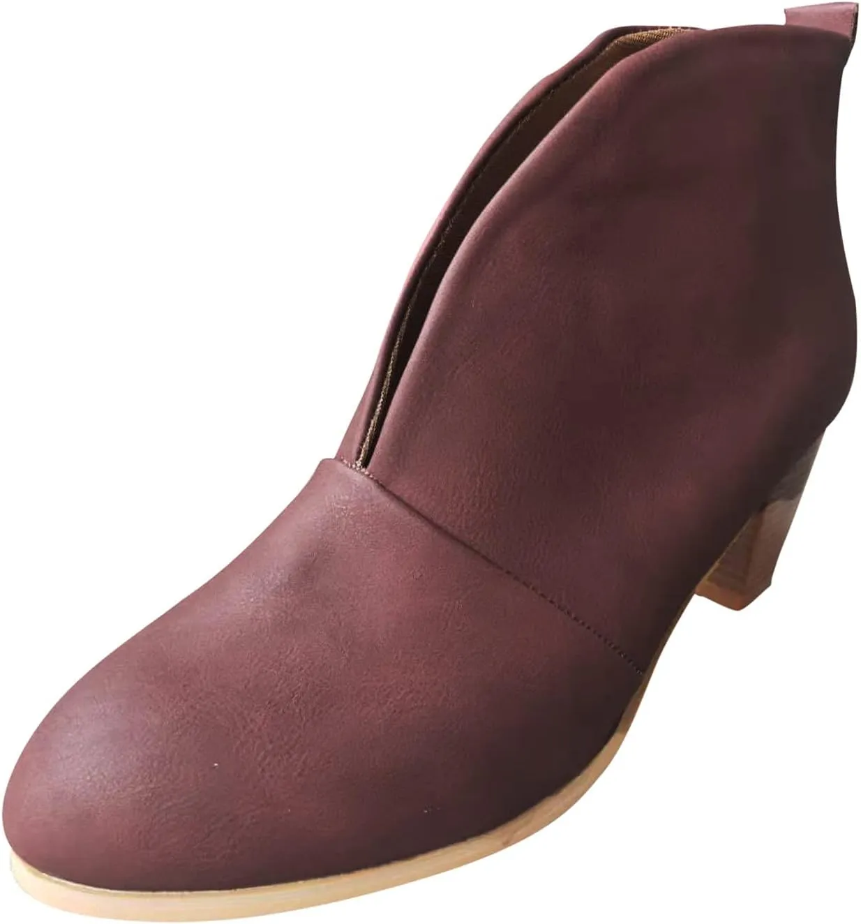 Ankle Boots for Women Low Heel V Cut Ankle Booties Stacked Chunky Heel Dressy Boots Faux Leather Western Booties