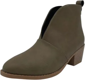 Ankle Boots for Women Low Heel V Cut Ankle Booties Stacked Chunky Heel Dressy Boots Faux Leather Western Booties