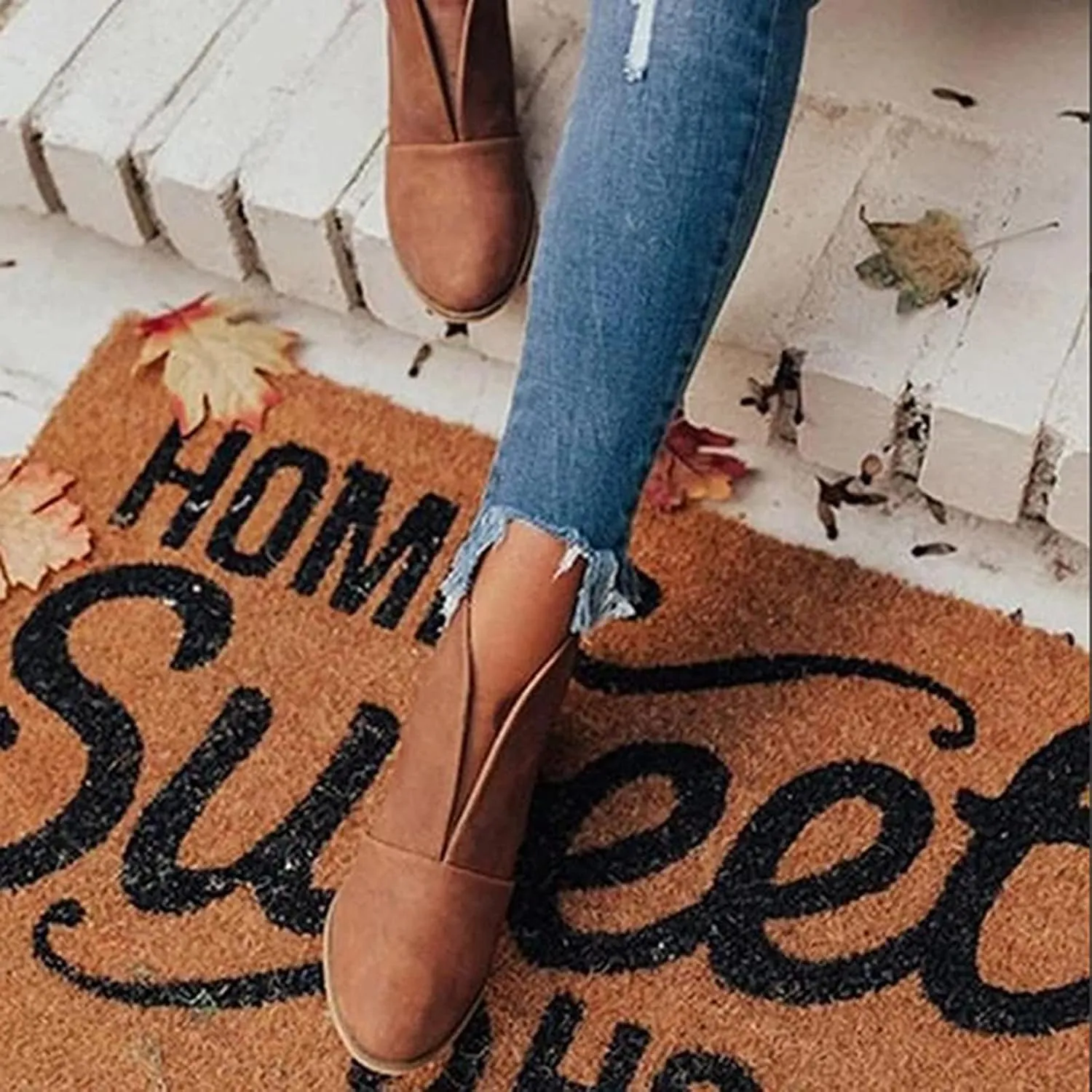 Ankle Boots for Women Low Heel V Cut Ankle Booties Stacked Chunky Heel Dressy Boots Faux Leather Western Booties