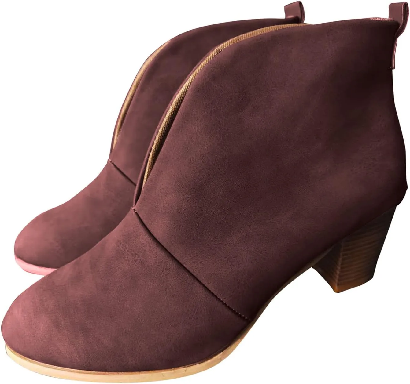 Ankle Boots for Women Low Heel V Cut Ankle Booties Stacked Chunky Heel Dressy Boots Faux Leather Western Booties