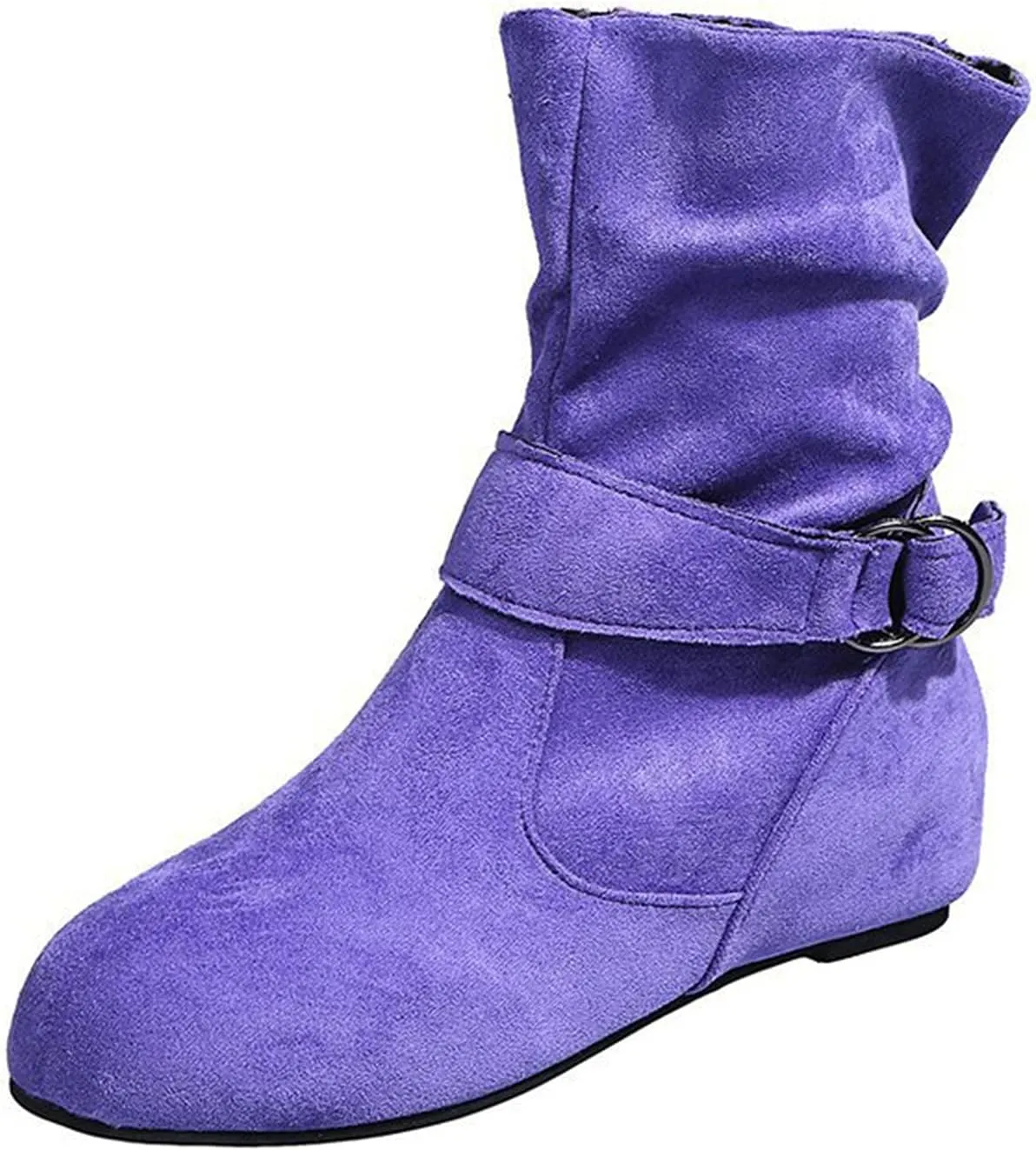 Ankle Boots for Women With No Heels Suede Slouchy Ruched Round Toe Slip On Flats Casual Fall Winter Wide Calf Short Boots