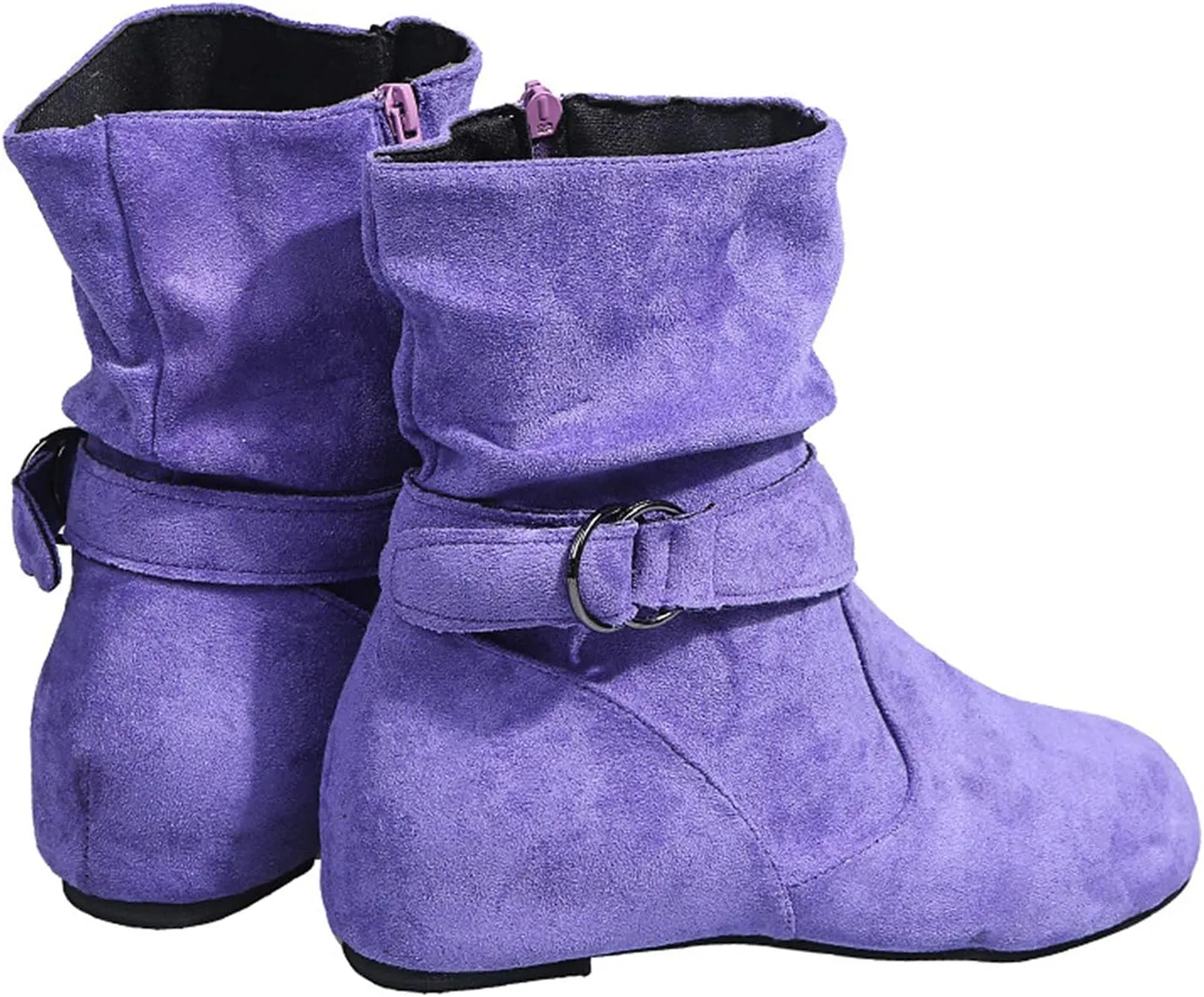 Ankle Boots for Women With No Heels Suede Slouchy Ruched Round Toe Slip On Flats Casual Fall Winter Wide Calf Short Boots