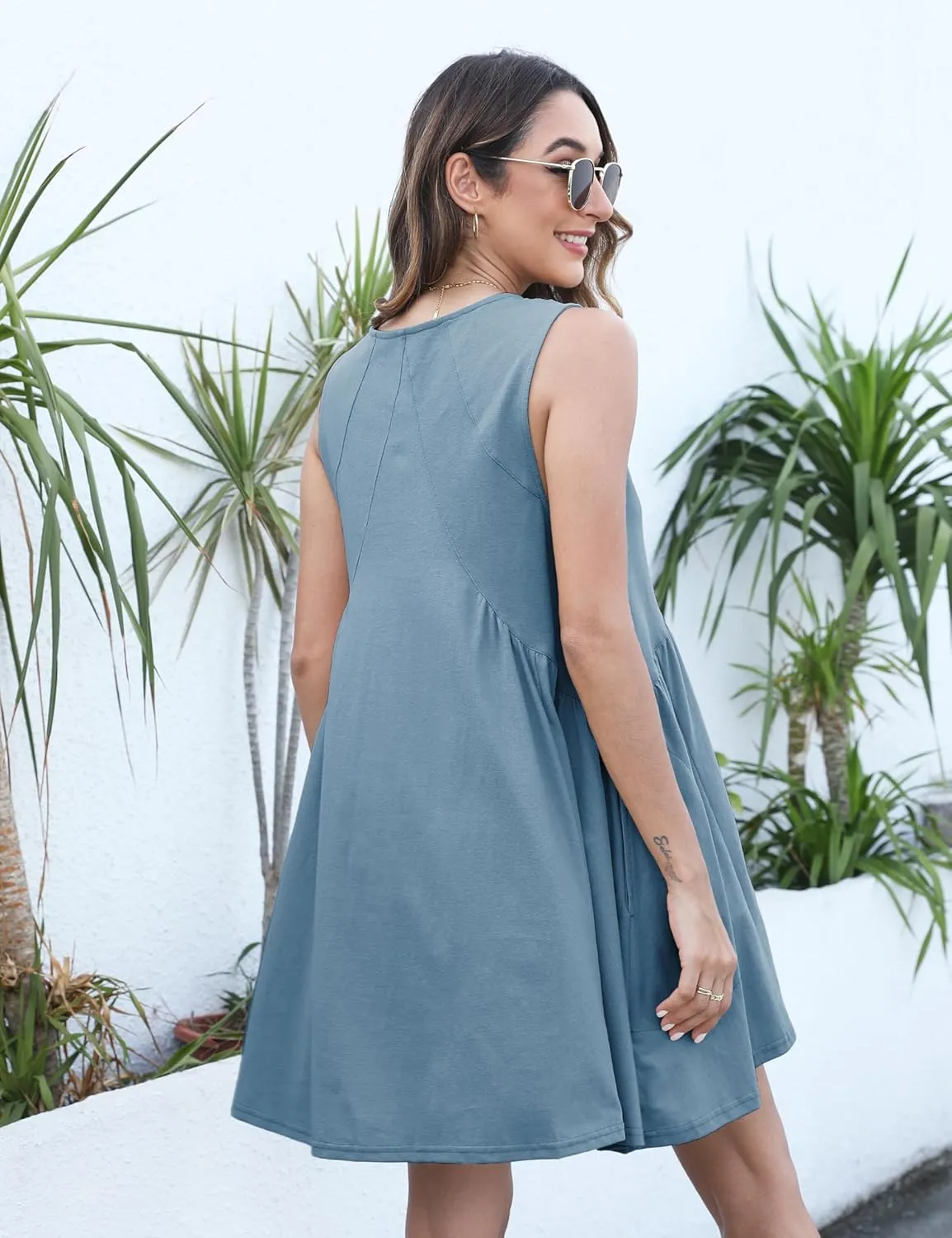 Athlisan Womens Summer Sleeveless Mini Dress Casual Loose V Neck Sundress with Pockets