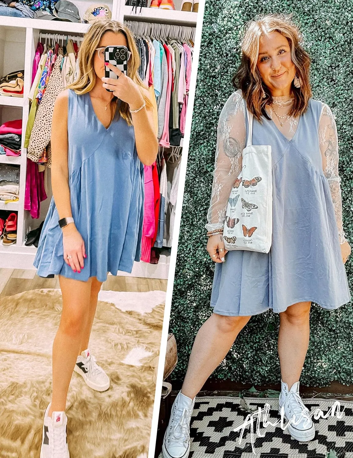 Athlisan Womens Summer Sleeveless Mini Dress Casual Loose V Neck Sundress with Pockets