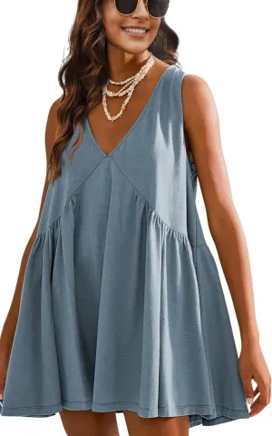 Athlisan Womens Summer Sleeveless Mini Dress Casual Loose V Neck Sundress with Pockets