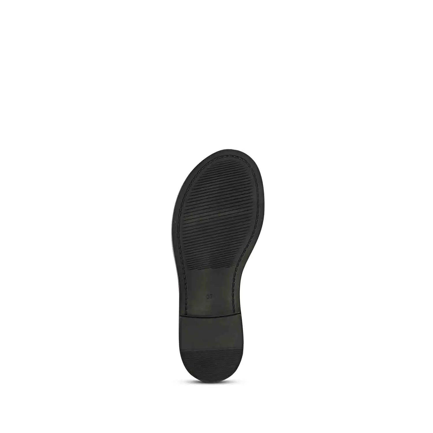 Aylin Crystal Cord Black Leather Flat Sandals