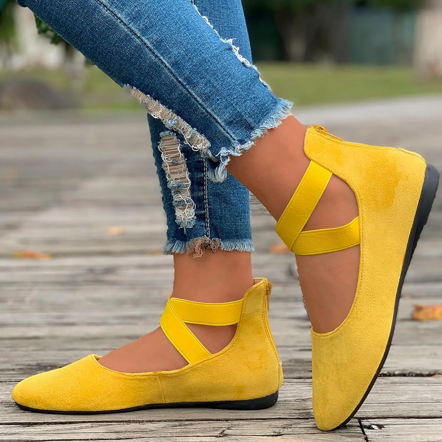 Ballet Flats Shoes for Women with Strap Comfortable Criss-Cross Elastic Ankle Straps Flats Shoes Round Toe Slip on Dress Flat Shoes