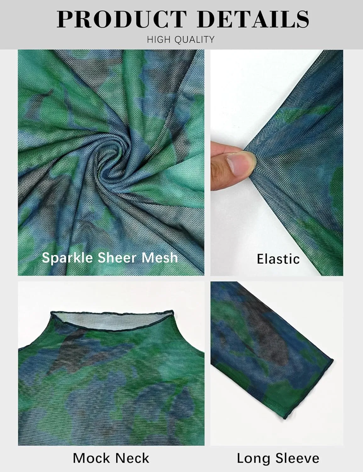 BBX Lephsnt Womens Sheer Mesh Layering Top Sparkle Long Sleeve Shirts Mock Neck See Through Tee Shirt