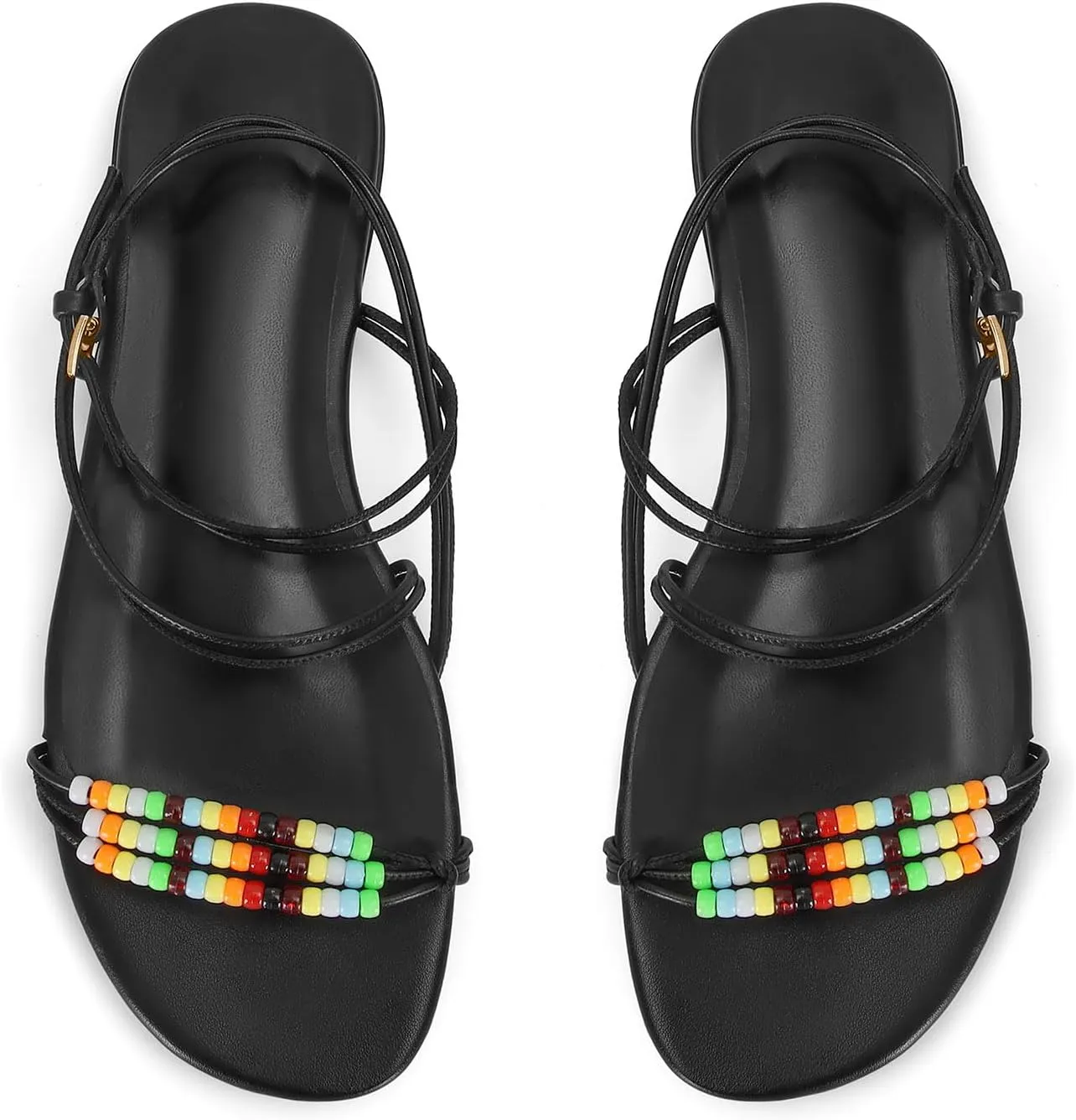 Beaded Strappy Flat Sandals for Women Bohemian Sandals Open Toe Slingback Flats Summer Vacation Beach Casual Daily Dressy Cute Shoes