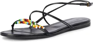 Beaded Strappy Flat Sandals for Women Bohemian Sandals Open Toe Slingback Flats Summer Vacation Beach Casual Daily Dressy Cute Shoes
