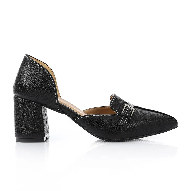 Black Block Heel Loafer – Pointed Toe Office Shoe with Buckle Detail
