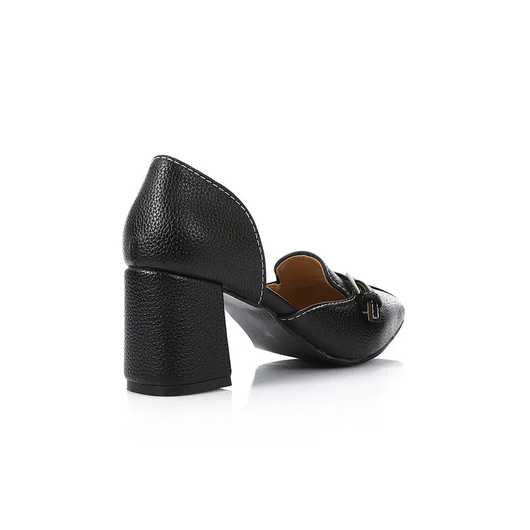 Black Block Heel Loafer – Pointed Toe Office Shoe with Buckle Detail