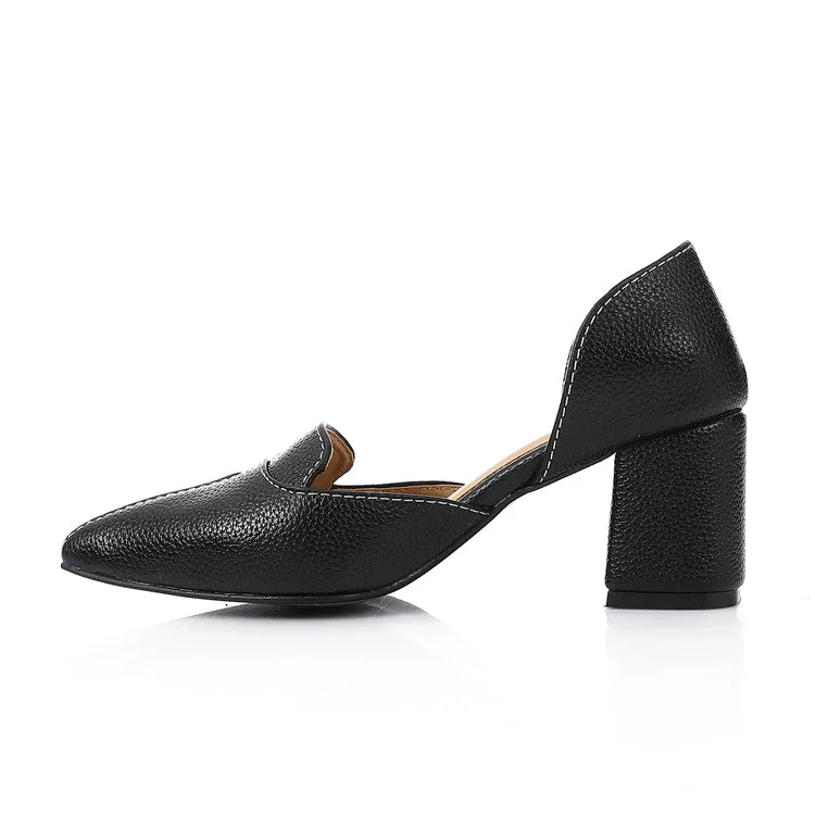 Black Block Heel Loafer – Pointed Toe Office Shoe with Buckle Detail