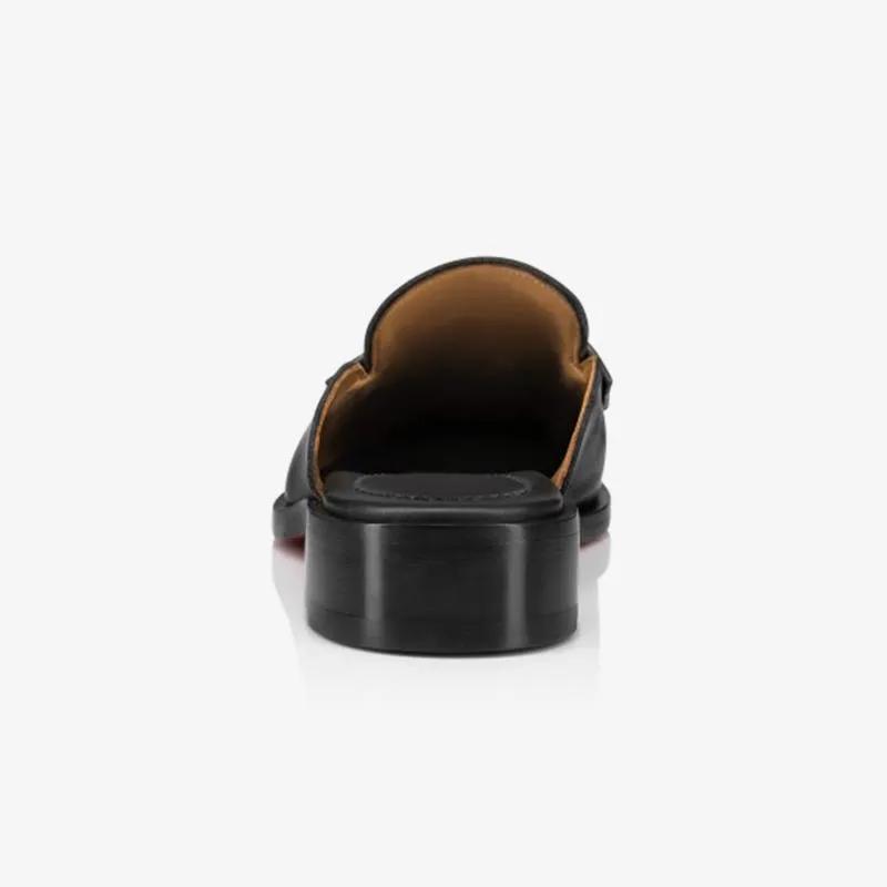 Black Leather Backless Collar Pin Loafer