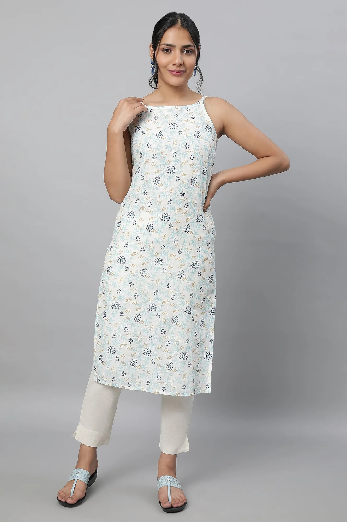Blue Gathered Gillet, kurta & Trousers Set