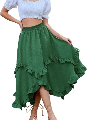 Bridesmay Renaissance Fairy Skirt 2025 Asymmetrical Ruffle Hem Elastic Waisted Long Maxi Skirts for Women