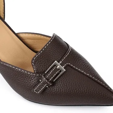 Brown Block Heel Loafer – Pointed Toe Office Shoe with Buckle Detail