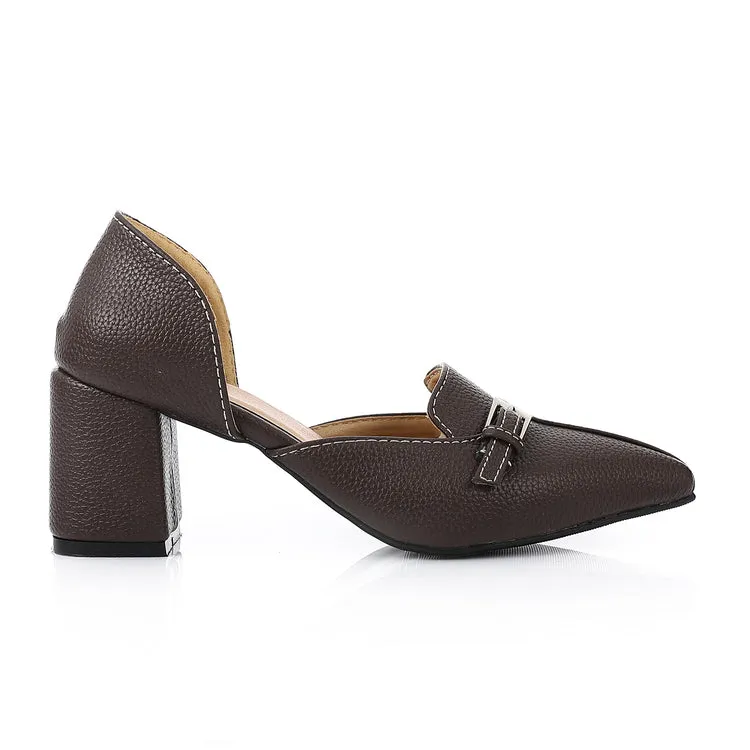 Brown Block Heel Loafer – Pointed Toe Office Shoe with Buckle Detail