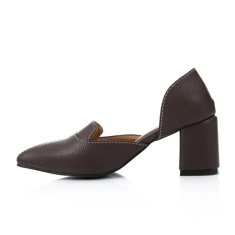 Brown Block Heel Loafer – Pointed Toe Office Shoe with Buckle Detail