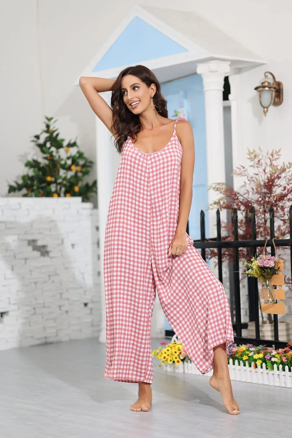 BUENOS NINOS Women's V Neck Floral Maxi Dress Boho Printed Adjustable Spaghetti Strap Ethnic Beach Long Dress with Pockets