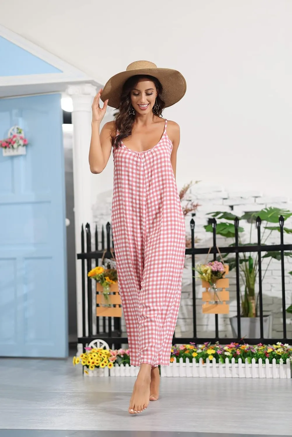 BUENOS NINOS Women's V Neck Floral Maxi Dress Boho Printed Adjustable Spaghetti Strap Ethnic Beach Long Dress with Pockets