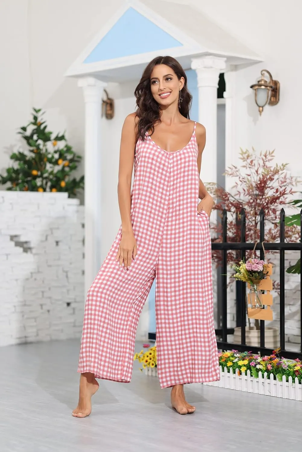 BUENOS NINOS Women's V Neck Floral Maxi Dress Boho Printed Adjustable Spaghetti Strap Ethnic Beach Long Dress with Pockets