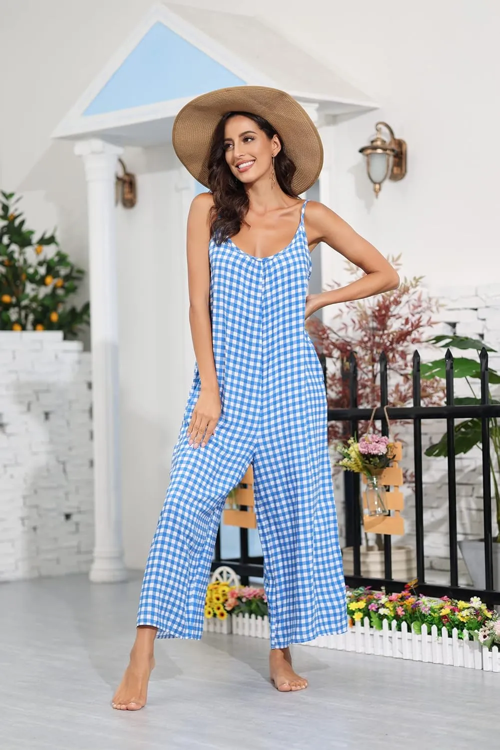 BUENOS NINOS Women's V Neck Floral Maxi Dress Boho Printed Adjustable Spaghetti Strap Ethnic Beach Long Dress with Pockets