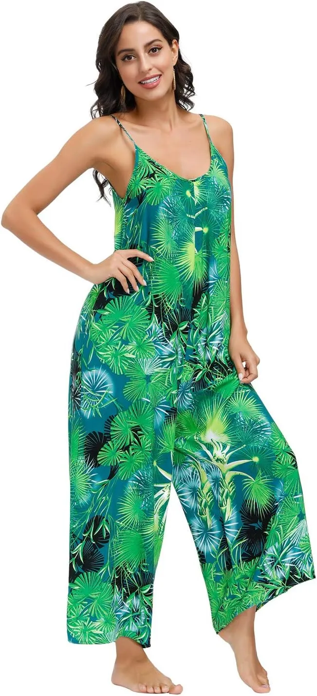 BUENOS NINOS Women's V Neck Floral Maxi Dress Boho Printed Adjustable Spaghetti Strap Ethnic Beach Long Dress with Pockets