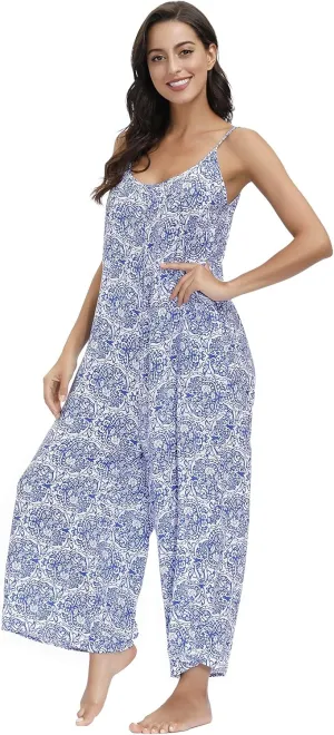 BUENOS NINOS Women's V Neck Floral Maxi Dress Boho Printed Adjustable Spaghetti Strap Ethnic Beach Long Dress with Pockets