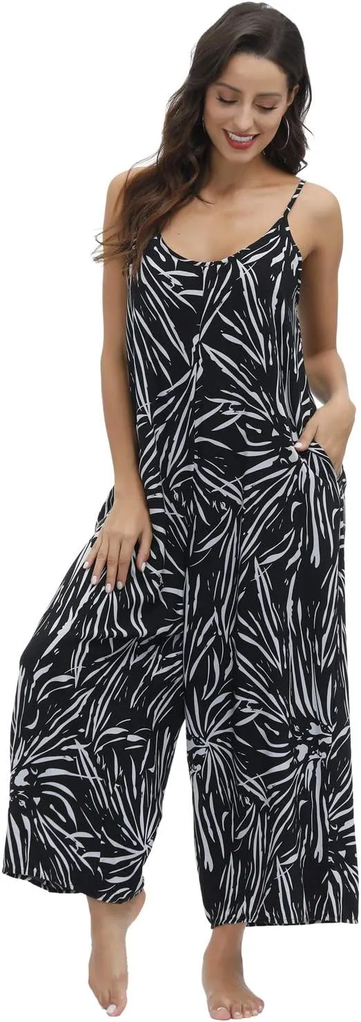 BUENOS NINOS Women's V Neck Floral Maxi Dress Boho Printed Adjustable Spaghetti Strap Ethnic Beach Long Dress with Pockets